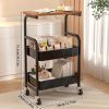 3 Layer Metal Rolling Cart with Lockable Wheel, Kitchen Storage Rack with Wooden Desktop