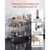 Kitchen Utility Cart, 3 Tier Heavy Duty Adjustable Wire Storage Rack with Wood Tabletop and Handle Bar, Rolling Portable Service Trolley on Wheels