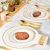 175PCS Disposable Gold Rim Dinnerware Set for 25 Guests - Premium Plastic Plates Cups Cutlery Napkins