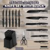 Knife Set for Kitchen with Block, 15 Pcs High Carbon Stainless Steel Kitchen Knife Set with Self Sharpening - Black