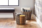 Extra Large Round Poly Rattan Decorative Storage Basket with Handles, 18.7 in x 16 in