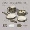 21pcs Ceramic Cookware Set with Detachable Handles, Pots and Pans Set Non Stick, RV Kitchen Cooking Pot and Pan, Dishwasher Safe