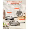 Tri-Ply Stainless Steel Frying Pan, 3 Pcs Set (8, 10, 12 in), Cooking Skillet with Heat-Resistant Handle, Chef's Kitchen Cookware, Oven, Gas, Electric