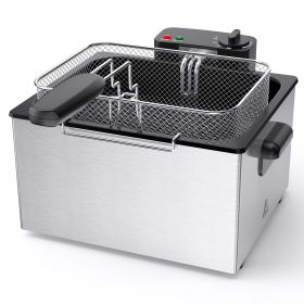 Stainless steel deep fryer with an observation window cover, 1500W power, 4 adjustable temperature settings (size: 5L)