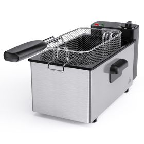Stainless steel deep fryer with an observation window cover, 1500W power, 4 adjustable temperature settings (size: 3L)
