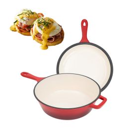 Kitchen Multi-usage Cast Iron Dutch Oven for Braising/Stews (Color: Red, Type: Cookware)