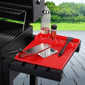 Silicone Tools Mat for Griddle Kitchen Cooking Baking Countertop-Side Shelf Spatula Mat with Drip Pad for Blackstone Weber Traeger Pit Boss Flat Top G (Color: Red)