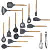 Wooden handle silicone cooking utensils, heat-resistant non-stick kitchen tools including spoon rests, egg beaters, tongs and spatulas