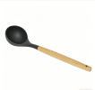 Wooden handle silicone cooking utensils, heat-resistant non-stick kitchen tools including spoon rests, egg beaters, tongs and spatulas