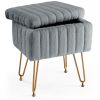 Vanity Stool Chair with Storage, Ottoman Faux Fur Soft Padded Makeup Footstools Seat with 4 Metal Legs Anti-Slip Adjustable Feet Modern