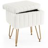 Vanity Stool Chair with Storage, Ottoman Faux Fur Soft Padded Makeup Footstools Seat with 4 Metal Legs Anti-Slip Adjustable Feet Modern