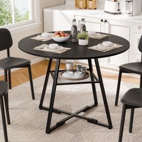 Round table, suitable for 4 to 6 people, a space-saving kitchen table with double-layer storage function, metal base frame (Color: Black/42IN)