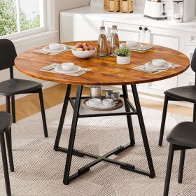 Round table, suitable for 4 to 6 people, a space-saving kitchen table with double-layer storage function, metal base frame (Color: Retro Wood/47IN)