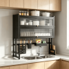 Over the Sink Dish Rack, Adjustable Carbon Steel Kitchen Sink Storage Rack with Utensil Rack, Knife Rack and Cutting Board Rack