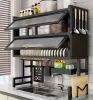 Over the Sink Dish Rack, Adjustable Carbon Steel Kitchen Sink Storage Rack with Utensil Rack, Knife Rack and Cutting Board Rack