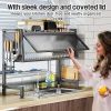 Over the Sink Dish Rack, Adjustable Carbon Steel Kitchen Sink Storage Rack with Utensil Rack, Knife Rack and Cutting Board Rack