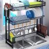 1-pack single-layer double-layer countertop dish storage drain rack retractable kitchen sink storage rack dish rack drain rack black kitchen storage r