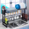 1-pack single-layer double-layer countertop dish storage drain rack retractable kitchen sink storage rack dish rack drain rack black kitchen storage r