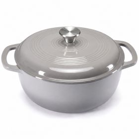 6 Quart Enamel Cast Iron Dutch Oven with Moisture-Sealing Lid for Bread Baking Braising And Slow Cooking, Dual Handles, Oven Safe (Color: Grey)