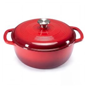 6 Quart Enamel Cast Iron Dutch Oven with Moisture-Sealing Lid for Bread Baking Braising And Slow Cooking, Dual Handles, Oven Safe (Color: Red)