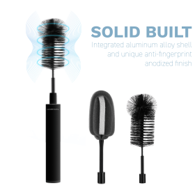 Electric Rechargeable Bottle Cleaning Brush Set with 2 Replacement Brush Heads, Anti-Fingerprint Aluminum Alloy Handheld Cup Washer (Style: black electric cup brush)