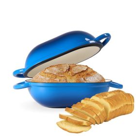 Kitchen Multi-usage Cast Iron Pot with Handles for Bread Baking (Color: Blue, Type: Cookware)