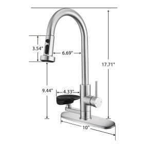 3-in-1 Kitchen Faucet with Press-Type Glass Rinser, High-Arc Pull-Down Sprayer Faucet, 3 Function Spray Mode for Modern Kitchen Sink (Color: BRUSHED NICKEL)