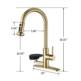 3-in-1 Kitchen Faucet with Press-Type Glass Rinser, High-Arc Pull-Down Sprayer Faucet, 3 Function Spray Mode for Modern Kitchen Sink (Color: BRUSHED GOLDEN)