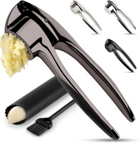 Kitchen Premium Garlic Press Set – Rust Proof & Dishwasher Safe Garlic Mincer Tool with Silicone Garlic Peeler & Brush, Easy Squeeze & Clean (Material: Stainless Steel)