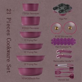 21pcs Pots and Pans Set, Nonstick Cookware Set Detachable Handle, Induction Kitchen Cookware Sets Non Stick with Removable Handle, RV Cookware Set (Color: Gold Ultra Violet)