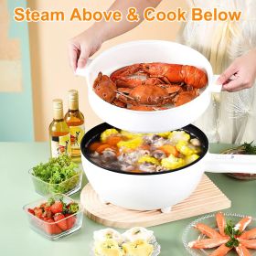 Electric Hot Pot Non-Stick Frying Pan Portable Rapid Noodles Cooker with Long Handle Steamer Spatula Dual Power Control Overheat Dry-Boil Protection f (Color: as pic)
