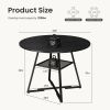 Round table, suitable for 4 to 6 people, a space-saving kitchen table with double-layer storage function, metal base frame