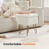 Vanity Stool Chair with Storage, Ottoman Faux Fur Soft Padded Makeup Footstools Seat with 4 Metal Legs Anti-Slip Adjustable Feet Modern