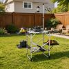 Foldaway Outdoor Cooking Table with Detachable Lamp Holder 4 Fold Side Trays Mesh Storage Shelf