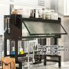 Over the Sink Dish Rack, Adjustable Carbon Steel Kitchen Sink Storage Rack with Utensil Rack, Knife Rack and Cutting Board Rack