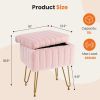 Vanity Stool Chair with Storage, Ottoman Faux Fur Soft Padded Makeup Footstools Seat with 4 Metal Legs Anti-Slip Adjustable Feet Modern