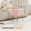 Vanity Stool Chair with Storage, Ottoman Faux Fur Soft Padded Makeup Footstools Seat with 4 Metal Legs Anti-Slip Adjustable Feet Modern
