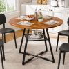 Round table, suitable for 4 to 6 people, a space-saving kitchen table with double-layer storage function, metal base frame