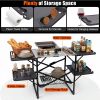 Foldaway Outdoor Cooking Table with Detachable Lamp Holder 4 Fold Side Trays Mesh Storage Shelf